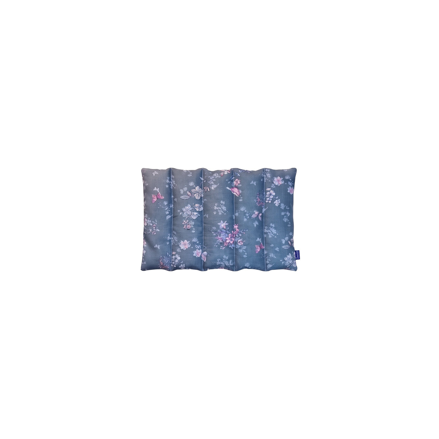 Kleines Roggenkissen Blau mit Blümchen und Schmetterlingen – Produktfoto