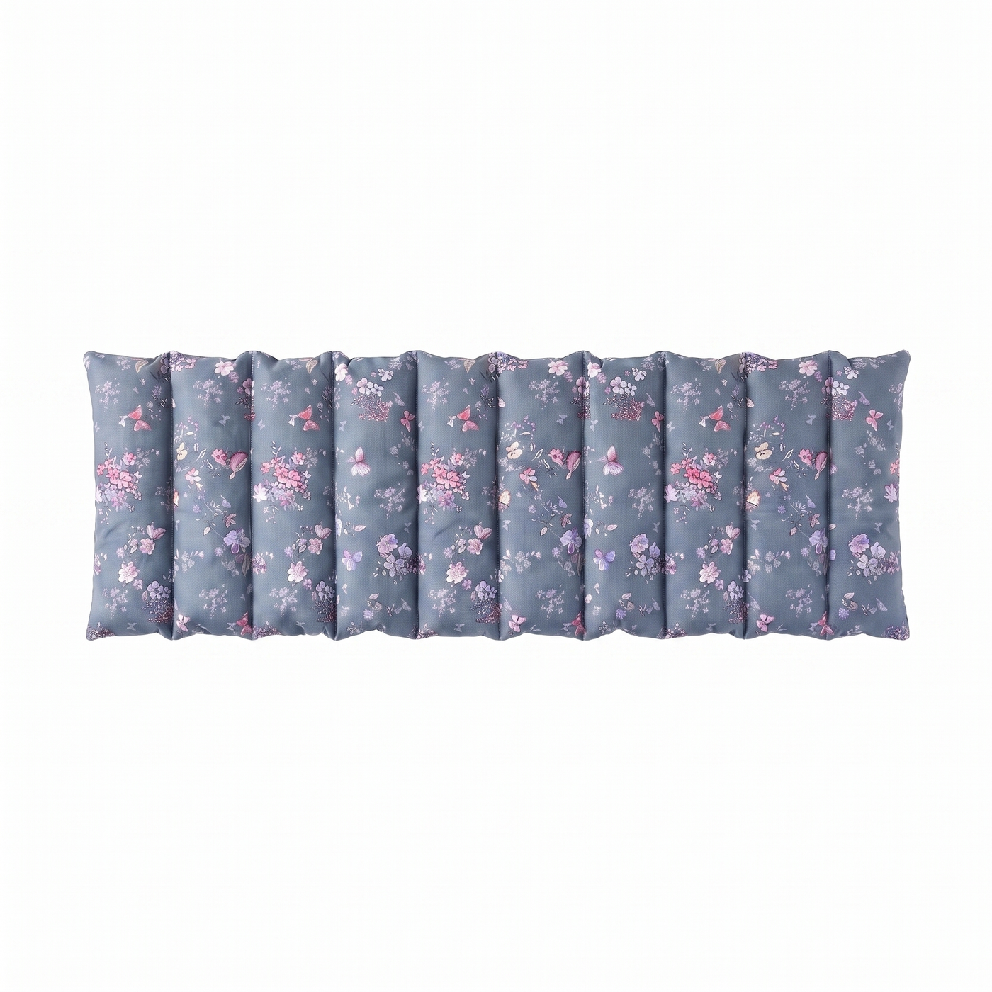 Langes Roggenkissen Blau mit Blümchen und Schmetterlingen – Produktfoto
